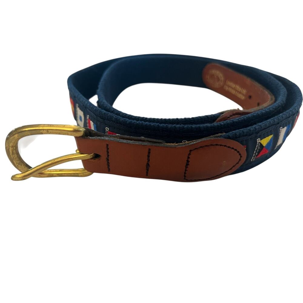 Leather Man Ltd Mens 46 Nautical Flags Belt Canvas Leather Brass Buckle Sailing